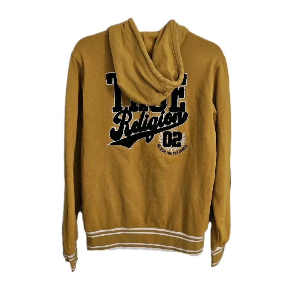 True Religion Sweatshirt Mens Medium Yellow Coast Collegiate Pullover Hoodie